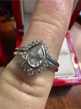 White Gold Pear Halo Engagement Ring and Diamond tiara set1000 savings
